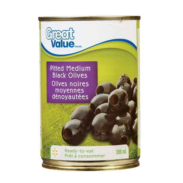 Olives noires dénoyautées de Great Value 398 ml