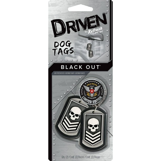 Driven by Rafraîchissez votre voiture! Dog Tags Novelty Black Out Scent, assainisseur d'air, 1 paquet