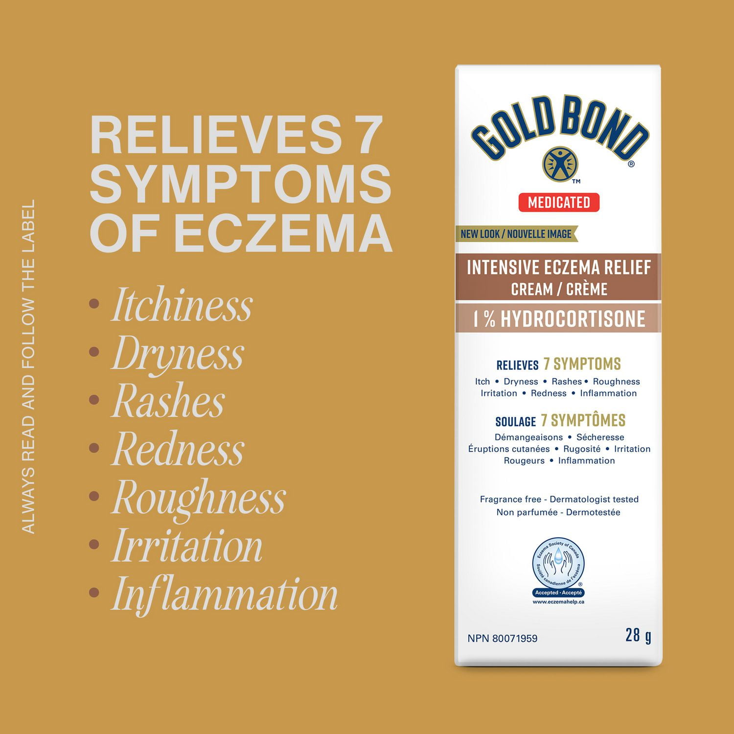 Gold Bond Medicated Intensive Eczema Relief 1% Hydrocortisone Cream, 28g Tube, Medicated Eczema Treatment With 5 Moisturizers to Relieve Itch, Rashes, Redness, Roughness, Irritation and Inflammation, 28g
