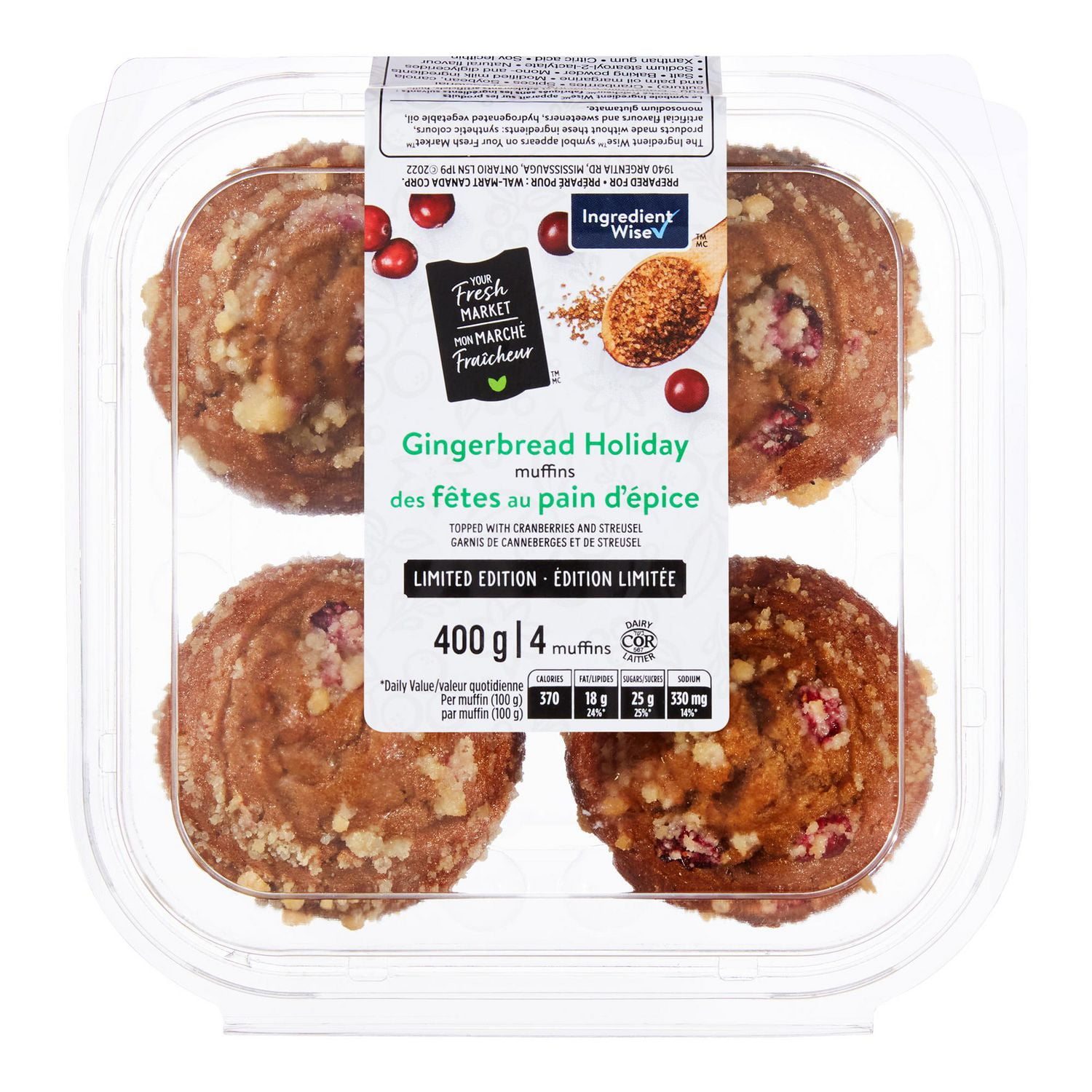 Muffins des fêtes au pain d’épice Mon marché fraîcheur 4 morceaux, 400 g