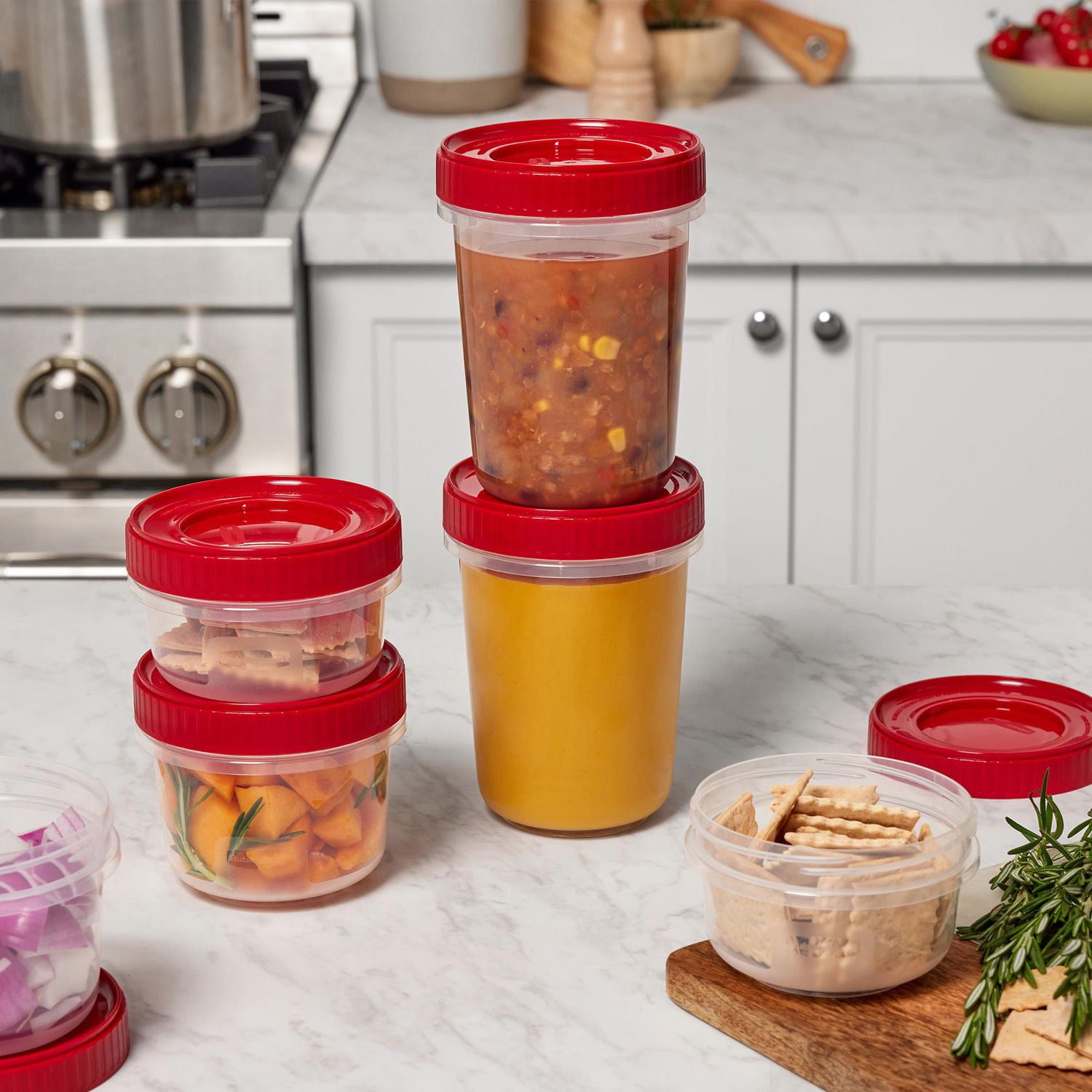 Rubbermaid TakeAlongs Twist & Seal Food Storage Containers, Ruby