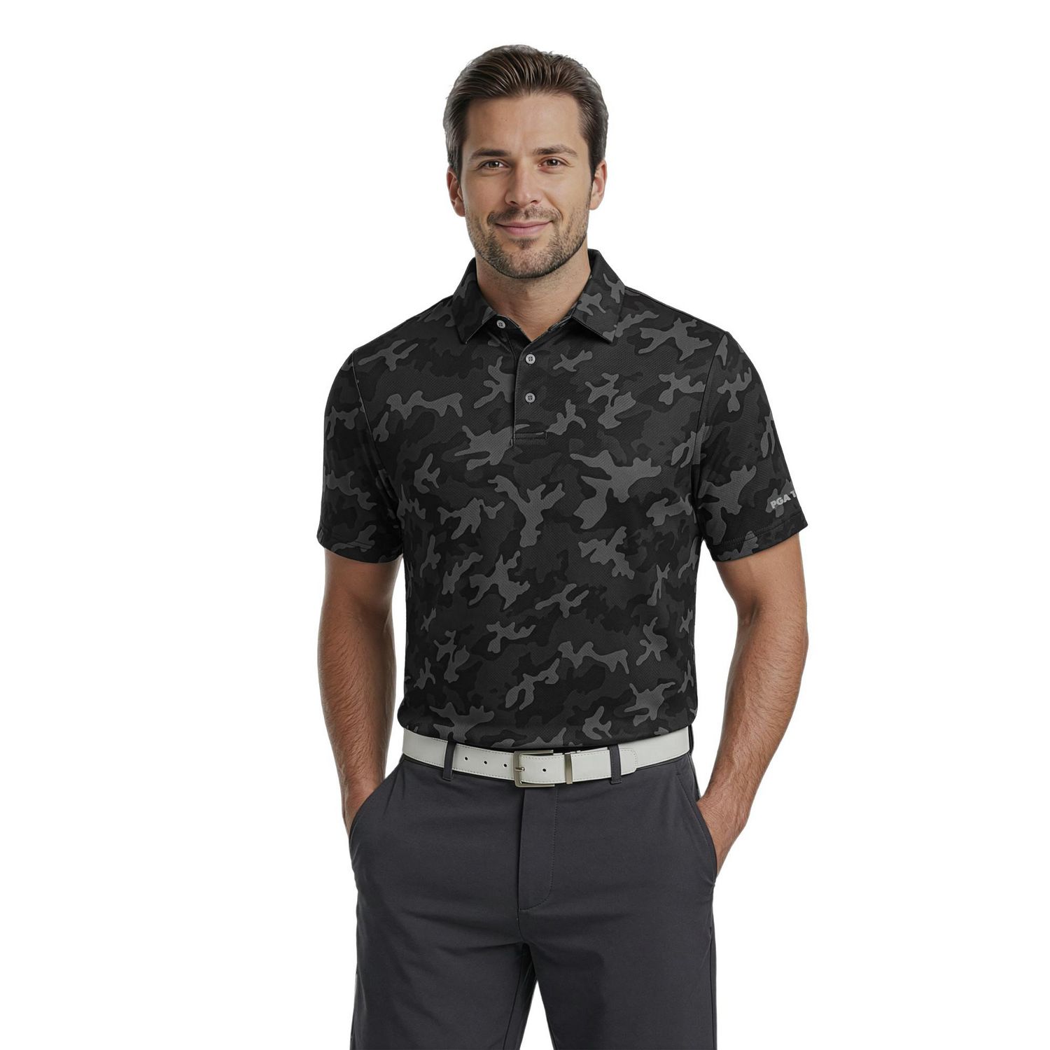 Polo à manches courtes pour homme PGAT TOUR Course Essentials, imprimé camouflage