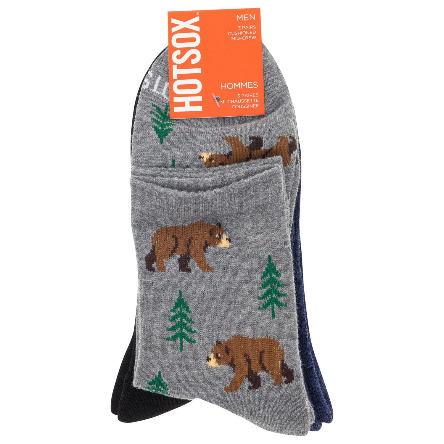 HOTSOX Men's Cushioned 3 Pair Fashion Mid-Crew Sock Size 6-12