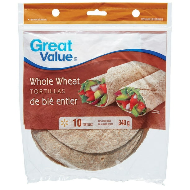 Tortillas de blé entier, Great Value 7"