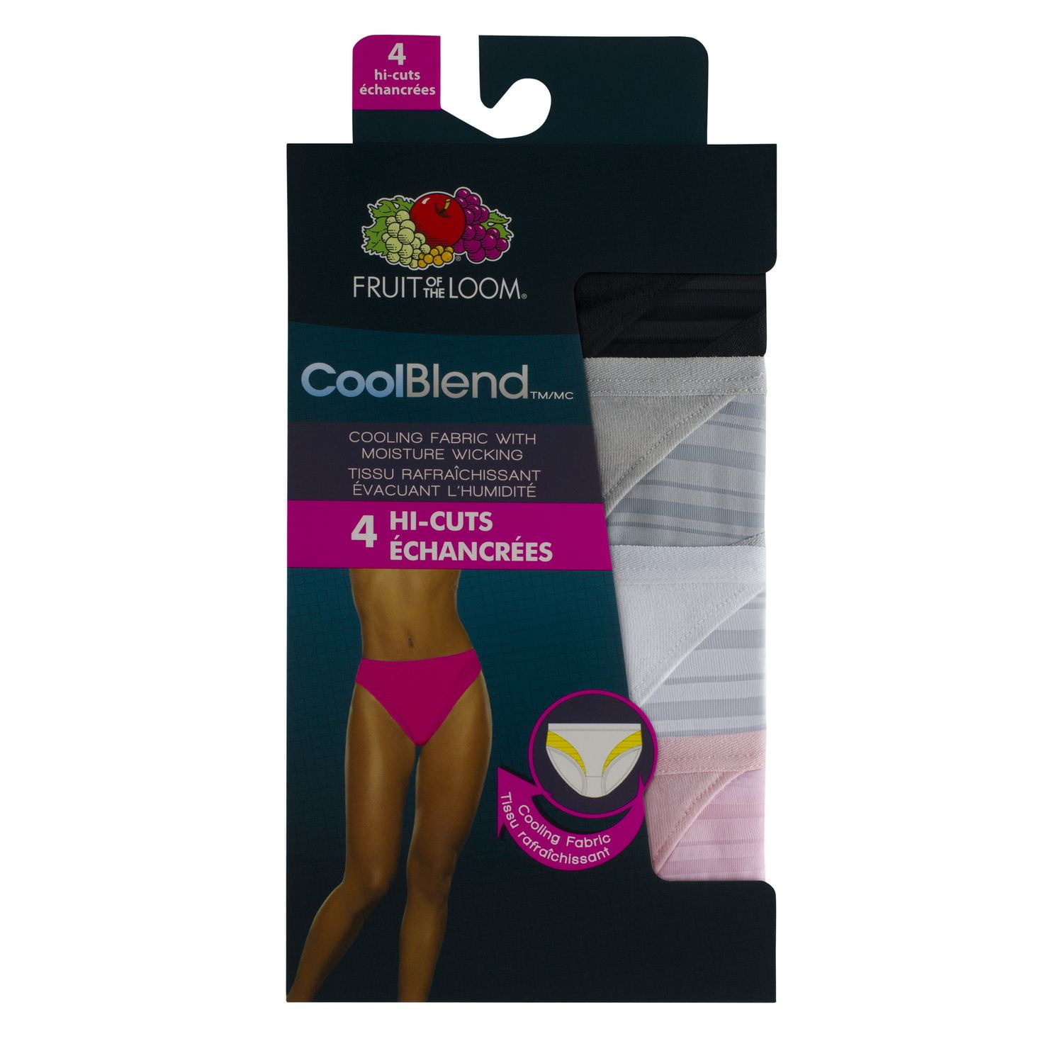 Fruit of the Loom Women's 4 Pack Coolblend Hi-Cut Panties, Assorted, 5 :  : Fashion