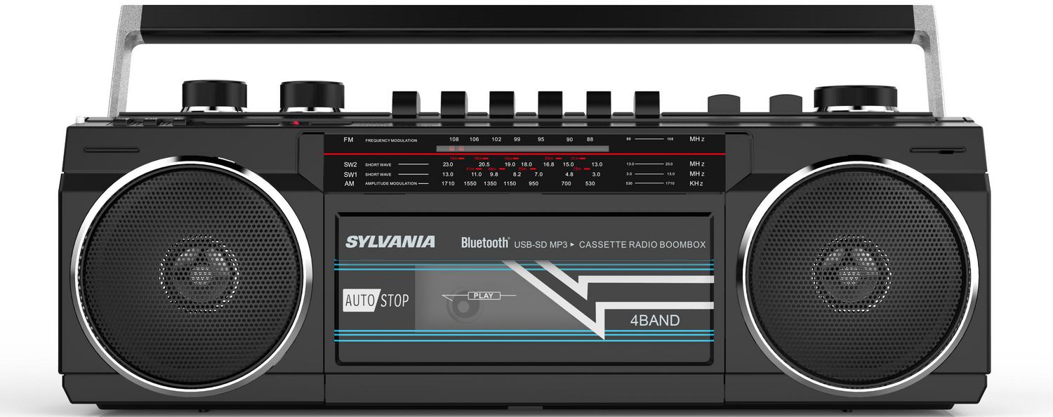 sylvania bluetooth retro cassette boombox with fm radio