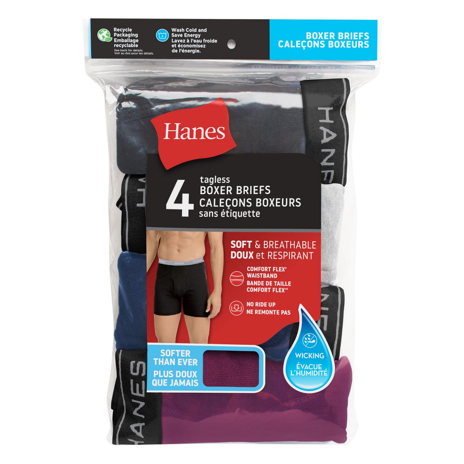 Caleçons boxeurs Hanes Comfortsoft sans étiquette pour hommes, extensibles, coupe moderne