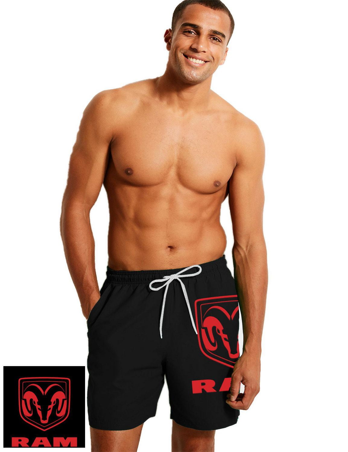 LICENSED MEN'S BLACK RAM SWIM SHORTS