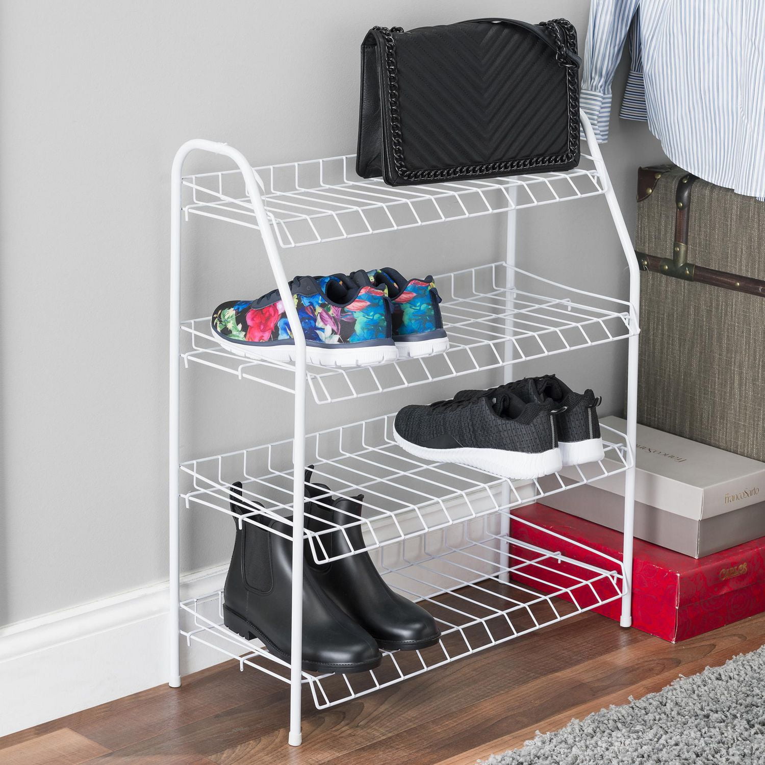 4 Tier Wire Enamel Coated Steel Shoe Rack, White Walmart Canada