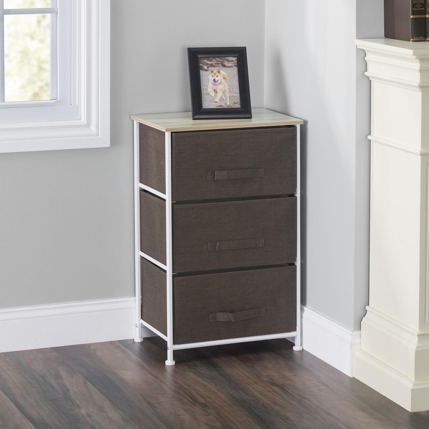 3 Drawer Fabric Dresser Rolling Storage Cart With Wood Top Brown