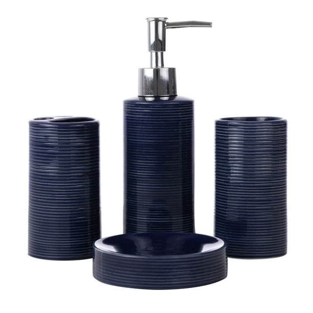 kieragrace KG Lola ensemble de 4 accessoires pour salle de bains – céramique, contour bleu marine