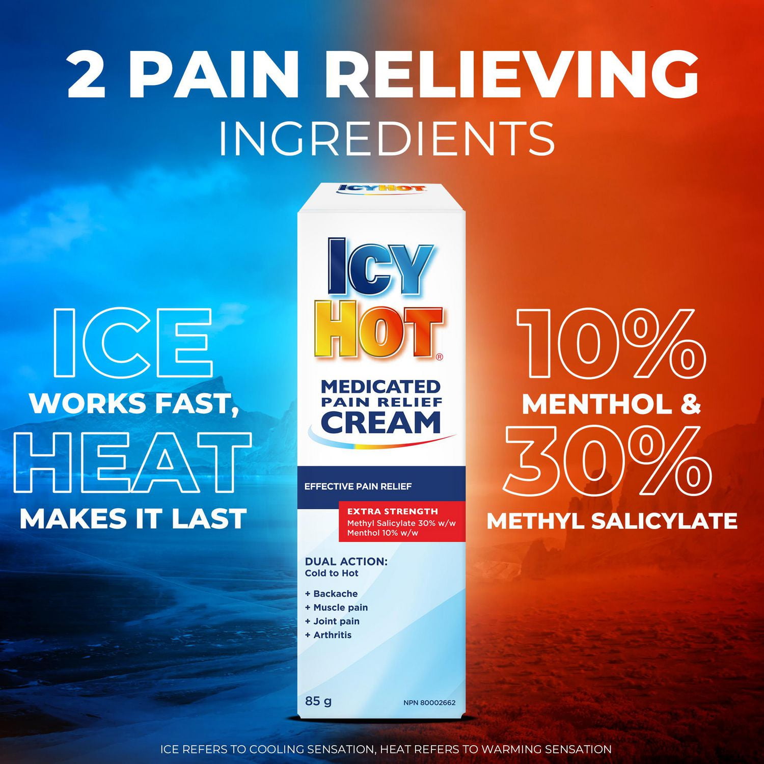 Icy Hot Crème analgésique extra forte, soulagement rapide des douleurs musculaires et articulaires causées par l'arthrite, les foulures et les entorses, salicylate de méthyle à 30%, menthol à 10%, tube de 85g