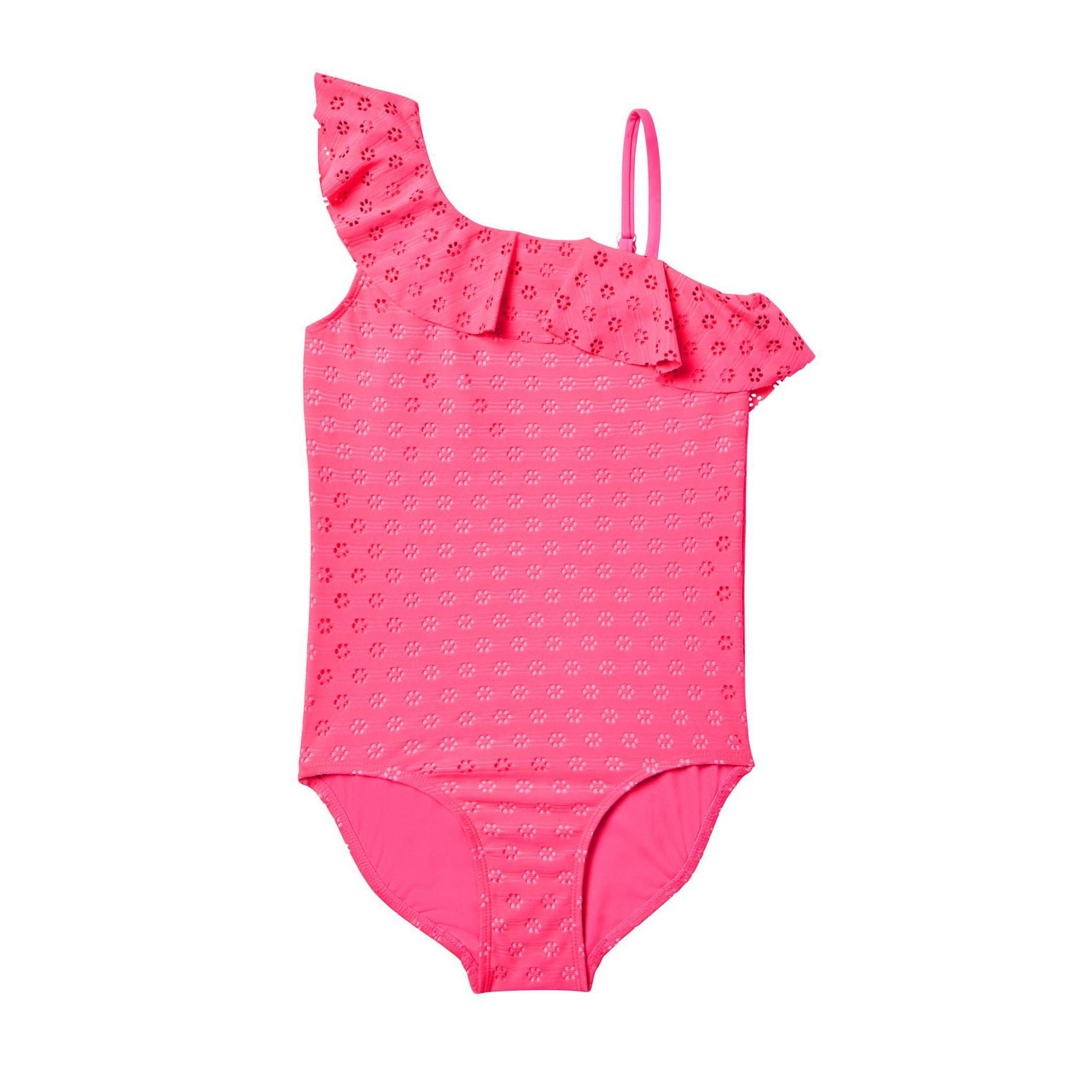 Justice Girls' Crochet Asymmetric Ruffle Swimsuit 1-Piece