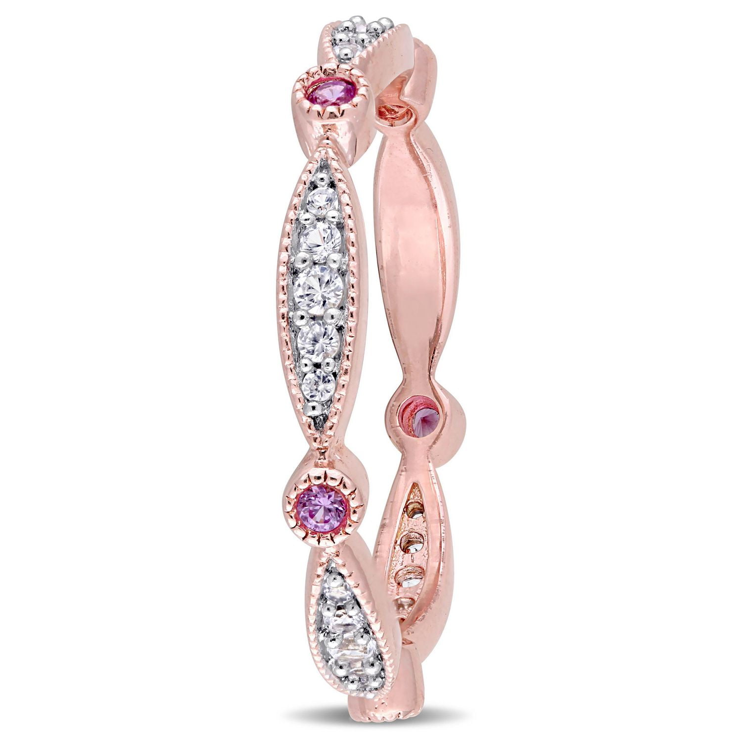 Miabella 3/8 Carat T.G.W. Created Pink and White Sapphire Rose-Plated Sterling Silver Eternity Ring