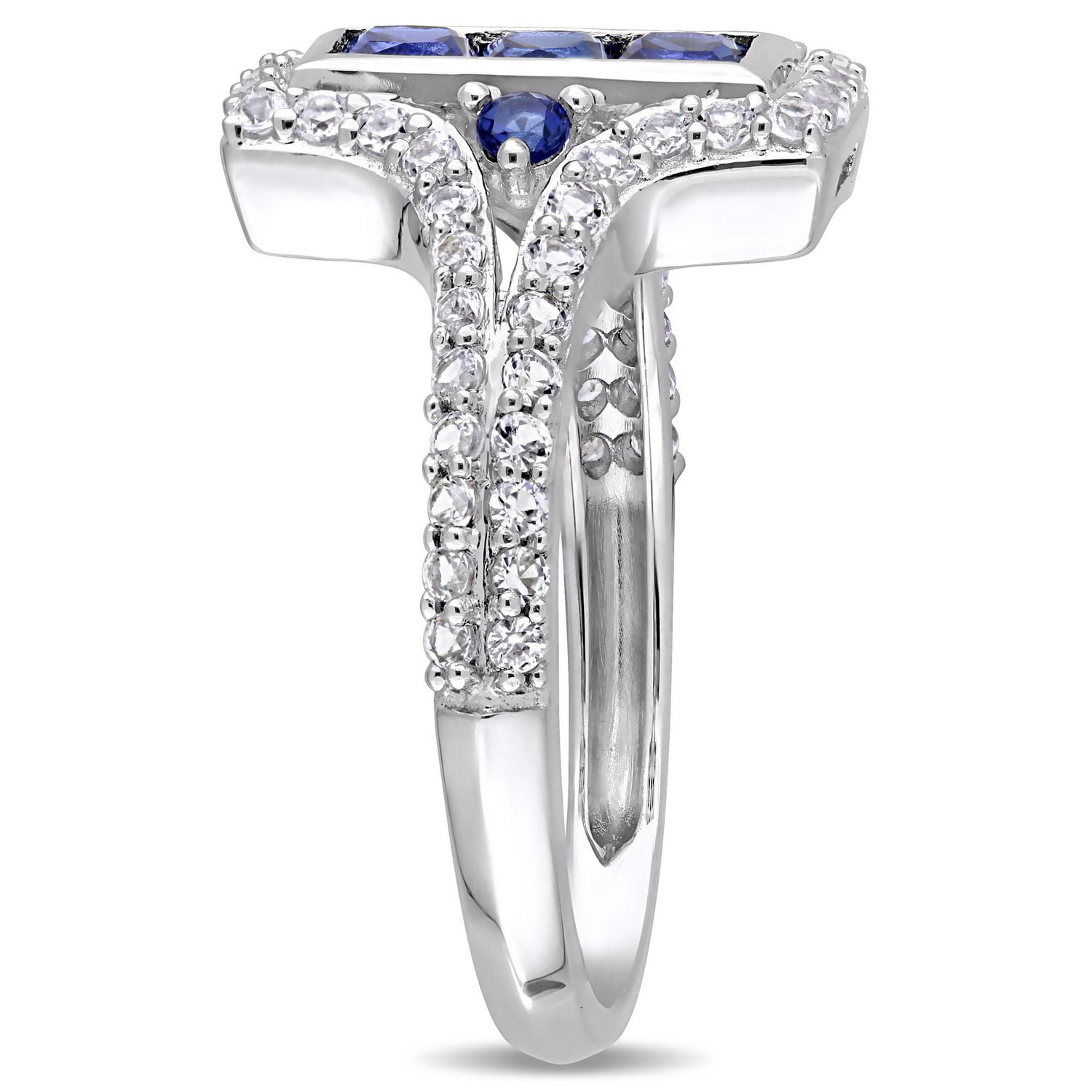 Miabella 1-1/8 Carat T.G.W. Created Blue and White Sapphire Sterling Silver  Ring