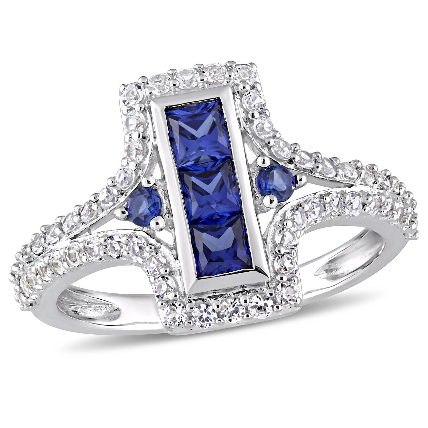 Miabella 1-1/8 Carat T.G.W. Created Blue and White Sapphire Sterling Silver  Ring
