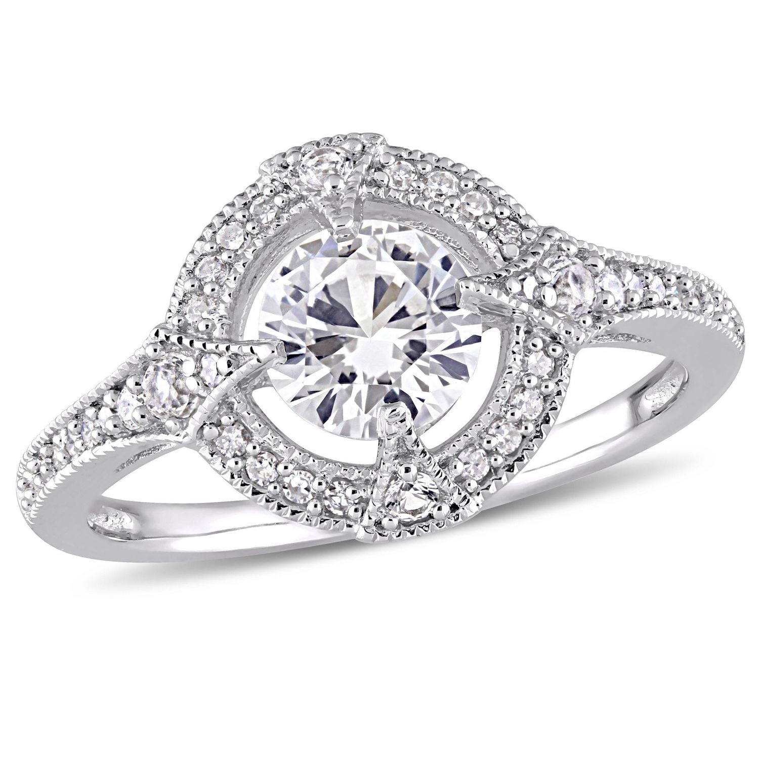 Miabella 1-1/6 Carat T.G.W. Created White Sapphire and 1/6 Carat T.W. Diamond Sterling Silver Engagement Ring