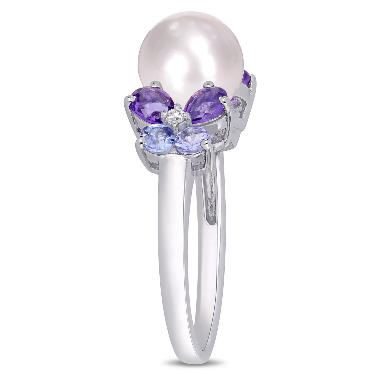 Bague Miabella avec perle cultivée d'eau douce, tanzanites, améthystes et accents de diamants en argent sterling