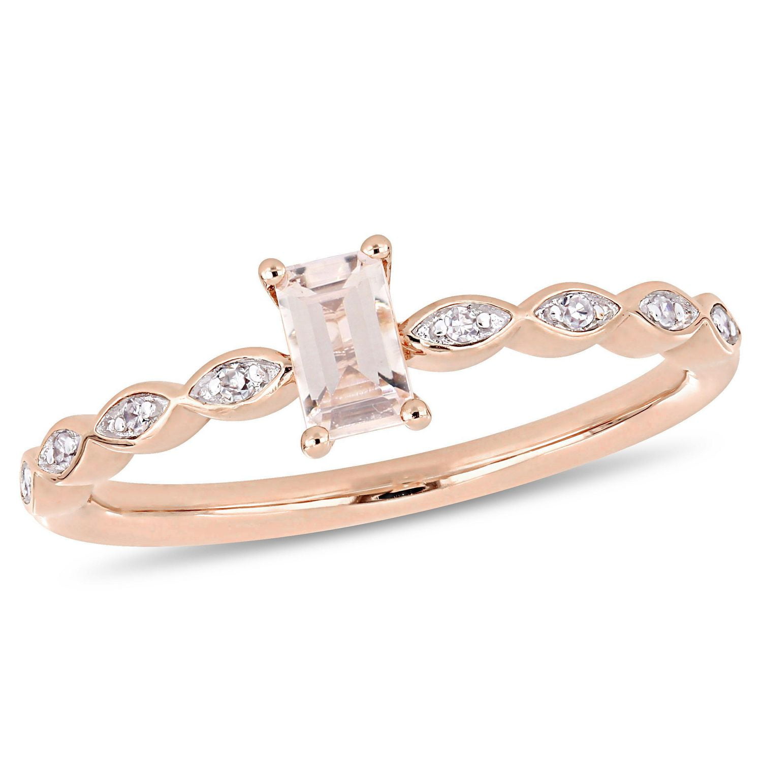 Bague rétro Miabella avec morganite 1/3 CT PBT et accents de diamants en or rosé 10K
