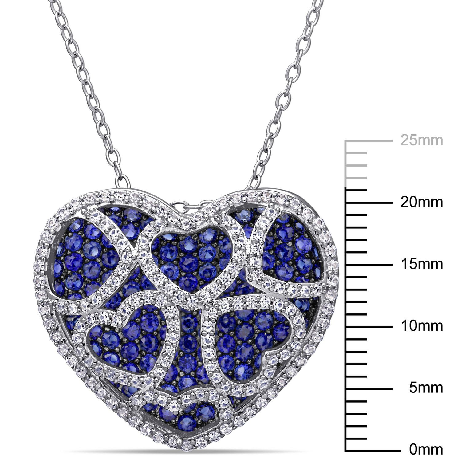 Miabella 4 Carat T.G.W. Created Blue and White Sapphire Sterling Silver Heart Pendant, 18"