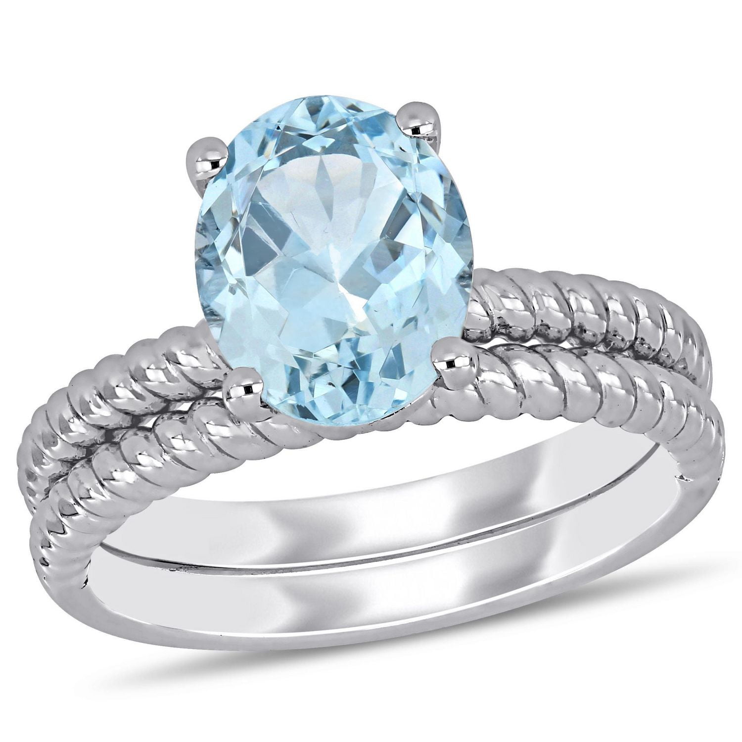 Miabella 2-1/10 Carat T.G.W. Aquamarine 14 K White Gold Solitaire Bridal Set