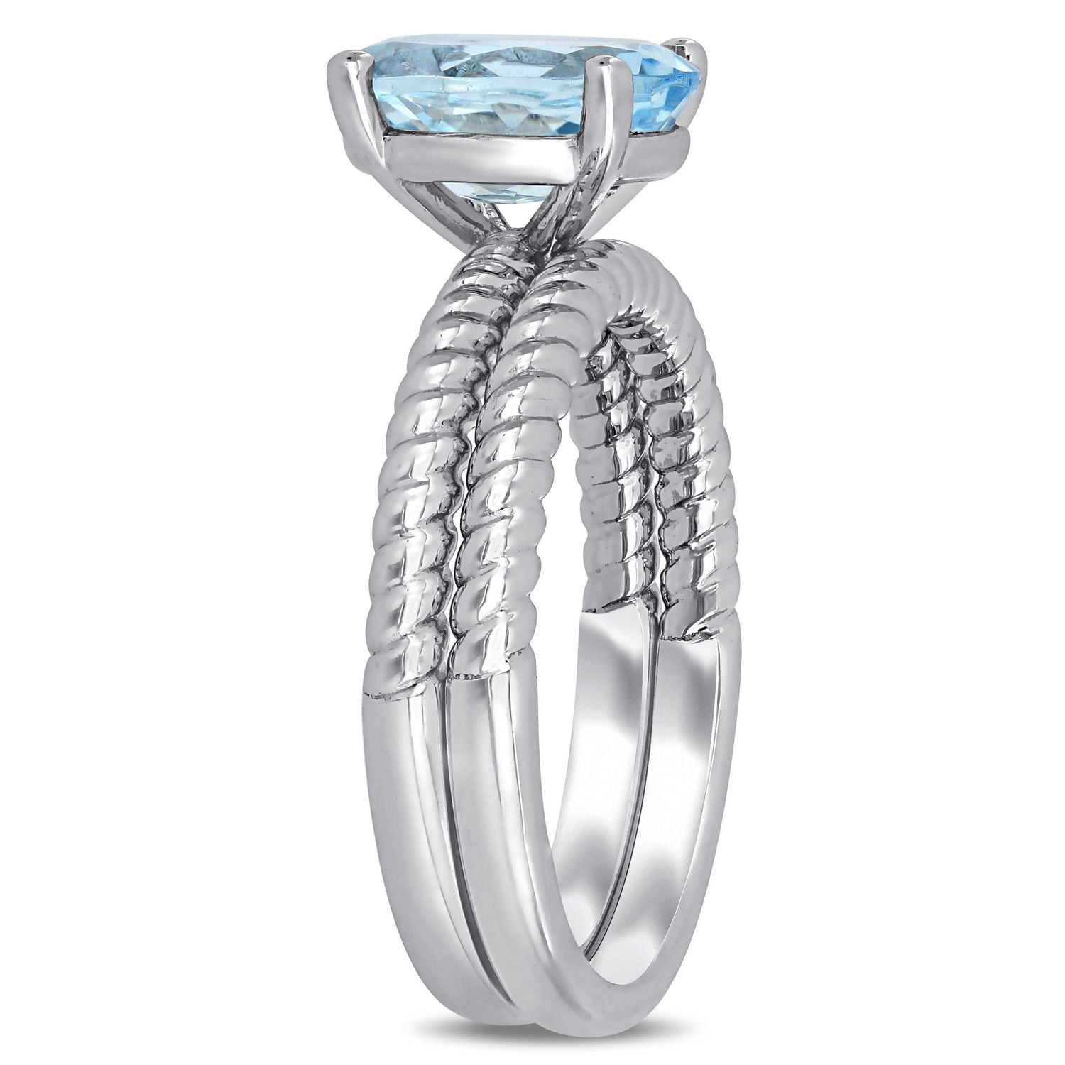 Miabella 2-1/10 Carat T.G.W. Aquamarine 14 K White Gold Solitaire Bridal Set