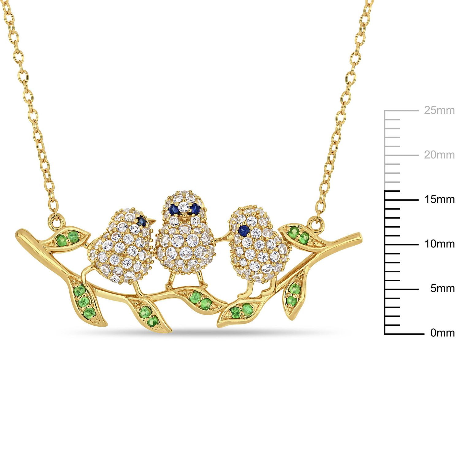 Miabella 1-2/5 Carat T.G.W. Created White and Blue Sapphire, Tsavorite Yellow-Plated Sterling Silver Bird Necklace, 17"
