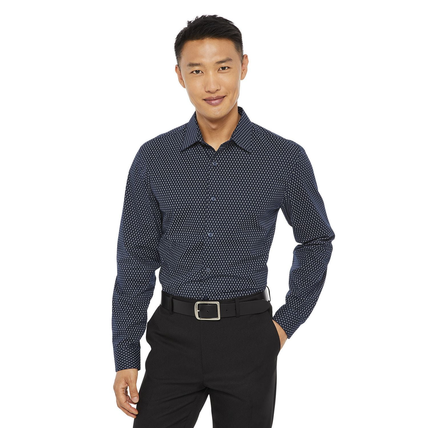 George Men's Printed Slim Fit Dress Shirt