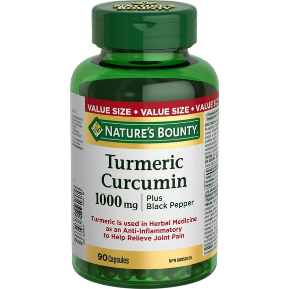NATURE'S BOUNTY Turmeric Curcumin Plus Black Pepper, 1000 mg, Anti-inflammatory For Joint Pain, Aids Digestion, Antioxidant, Capsules 90.0 count, 90 Capsules