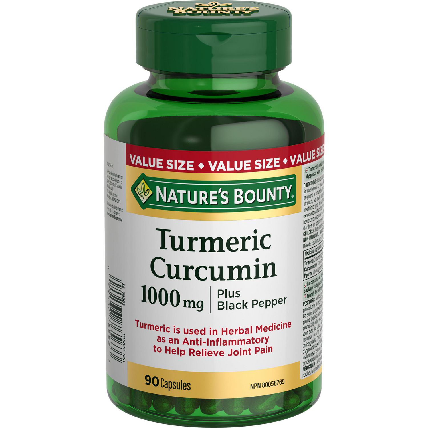 NATURE'S BOUNTY Turmeric Curcumin Plus Black Pepper, 1000 mg, Anti-inflammatory, Capsules