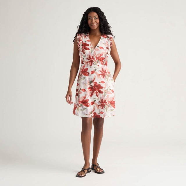 Mexx Women’s Printed Knit Eyelet Romper with Ruffle Trims