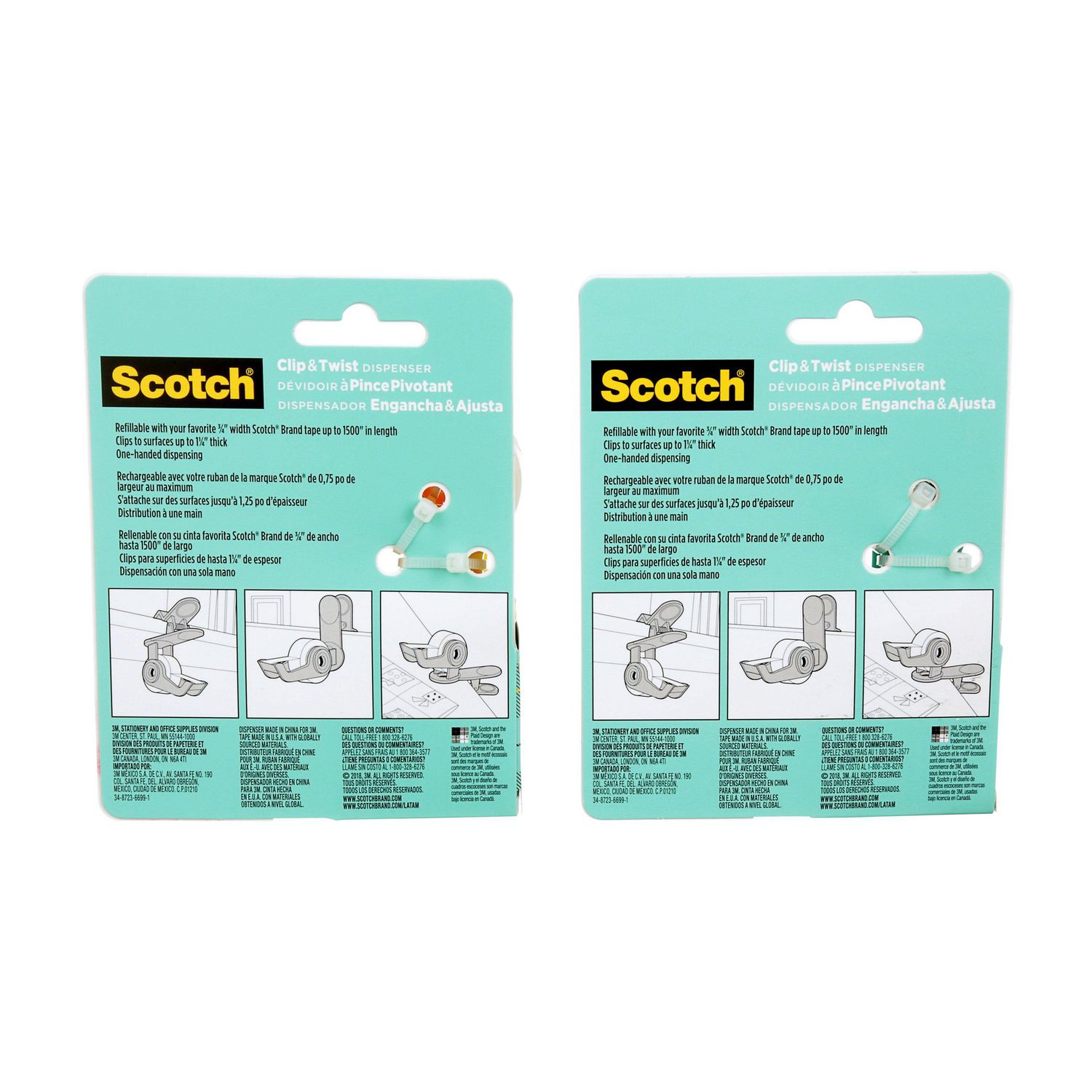 3M Scotch Clip & Twist Desktop Tape Dispenser With 350 in Tape Included 2 Pack 