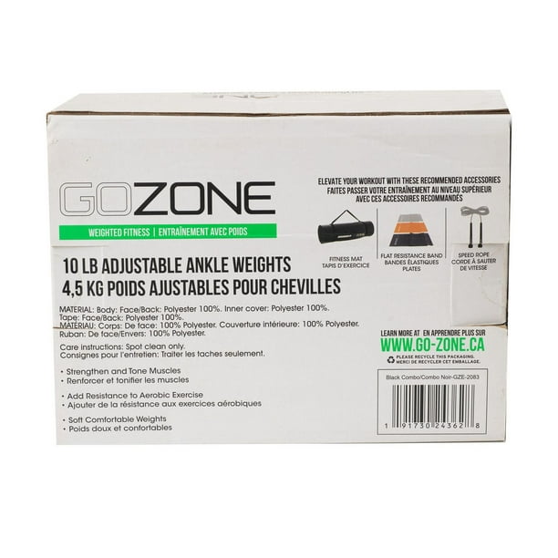 10lb Adjustable Ankle/Wrist Weights – Black/Grey – GoZone – GoZone Canada