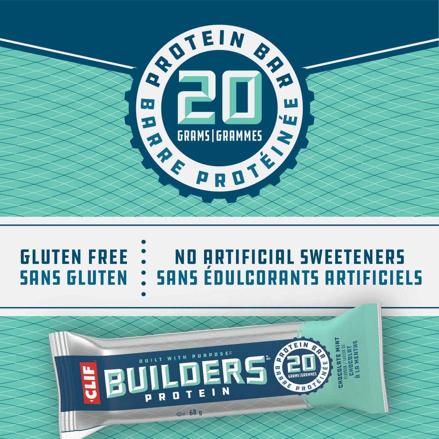 CLIF BUILDERS Mini Protein Bars, Chocolate Mint Flavour, 10g of Protein, Prepared in Canada, Gluten Free, No Artificial Sweeteners, (Pack of 10), 340 g