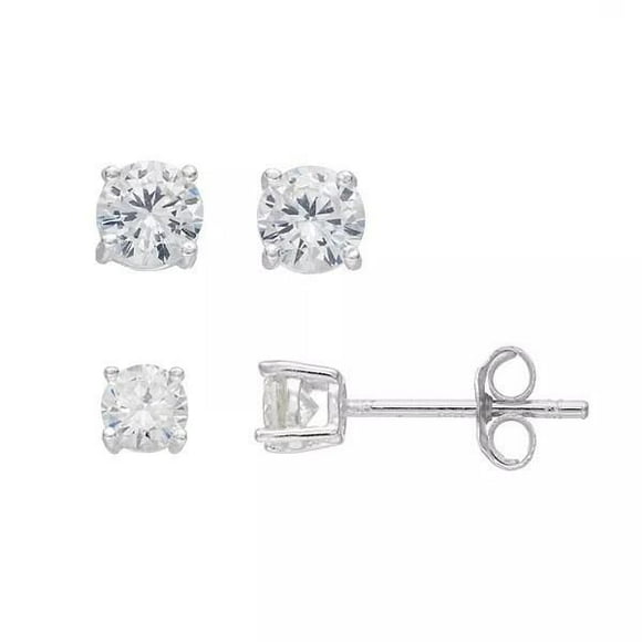 Luxury Designs Sterling Silver Set of 2 Cubic Zirconia Stud Earrings