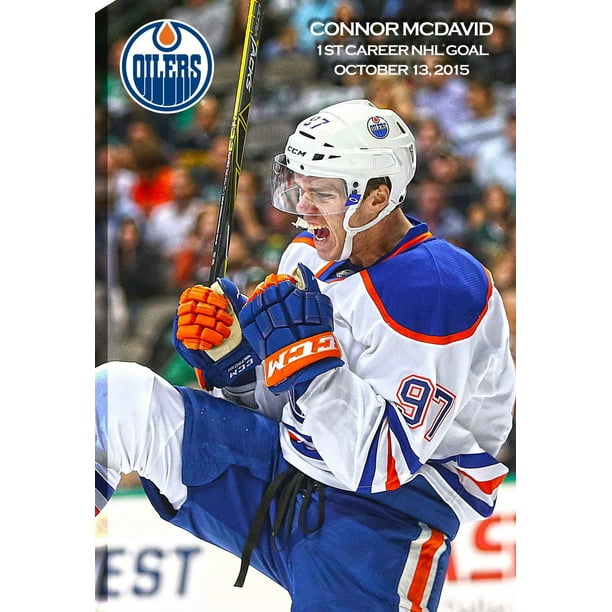 Cadre en toile « Premier but en carrière » avec photo de Connor McDavid des Oilers d'Edmonton de Frameworth Sports