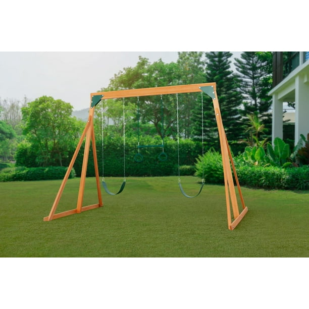 Trailside Wooden Swingset with Two Swings & Trapeze Available in 7