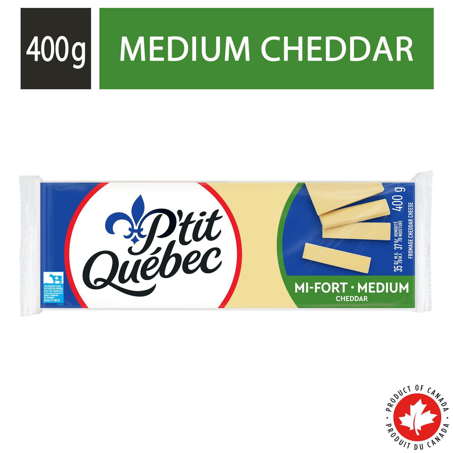 P'tit Québec Fromage Cheddar Blanc Mi-Fort 400g