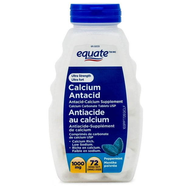 Equate Antiacide au calcium ultra fort – Menthe poivrée, Antiacide – Supplément de calcium, 1 000 mg