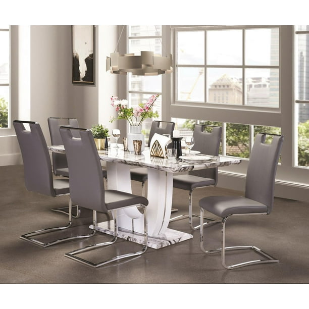 Topline Home Furnishings Table à manger grise et blanche avec plateau en verre