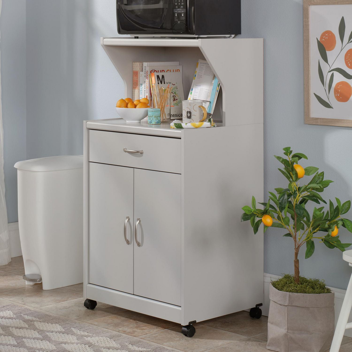 Grey microwave cart 2024 with storage