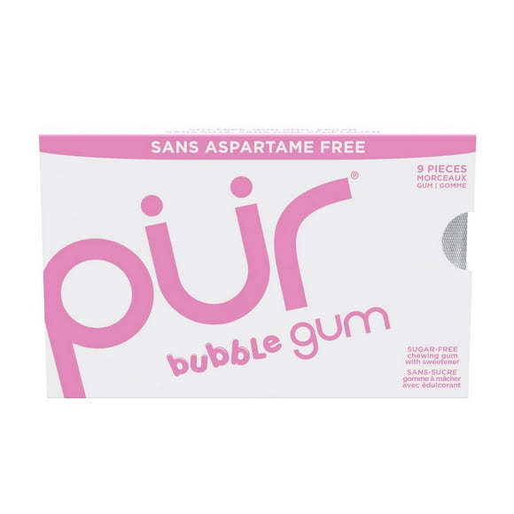 PUR Gum, Aspartame Free, Sugar Free & 100% Xylitol, Bubblegum Chewing Gum, 9 Pieces, Pack of 1