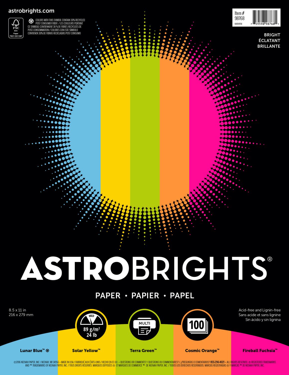  Astrobrights Colored Cardstock, 8.5 X 11, 65 Lb / 176 Gsm,  Spectrum 25-Color Assortment, 75 Sheets