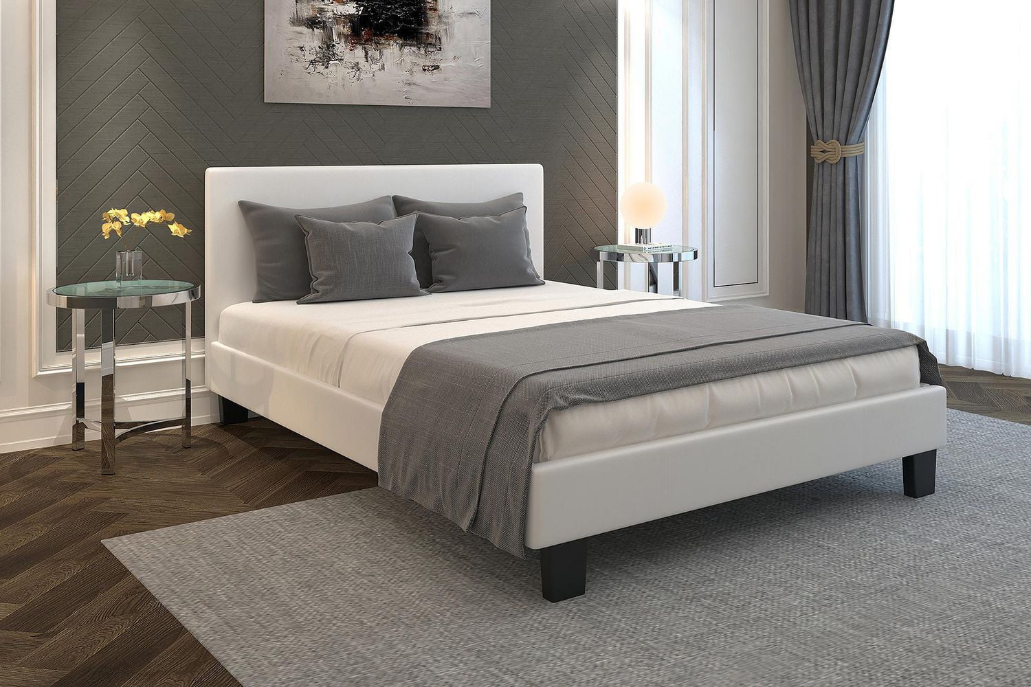 Faux Leather Double Platform Bed White - No Boxspring requird | Walmart ...