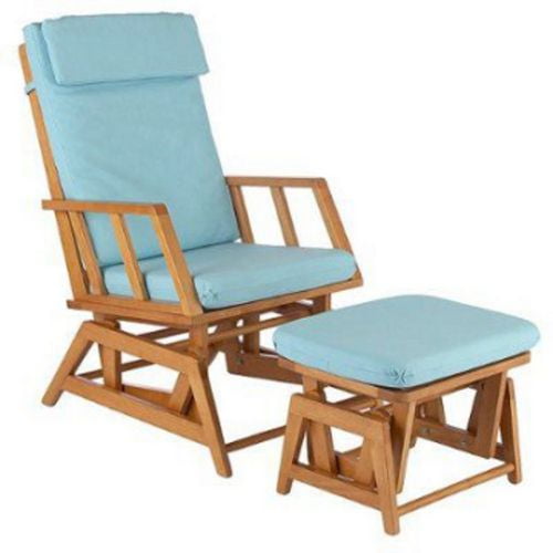 Chaise berçante et ottoman - miel/bleu