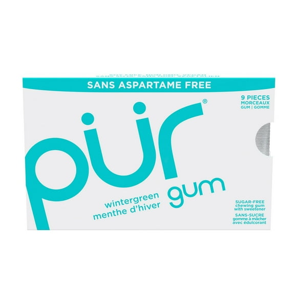 PUR Gum, Aspartame Free, Sugar Free & 100% Xylitol, Wintergreen Chewing Gum, 9 Pieces, Pack of 1