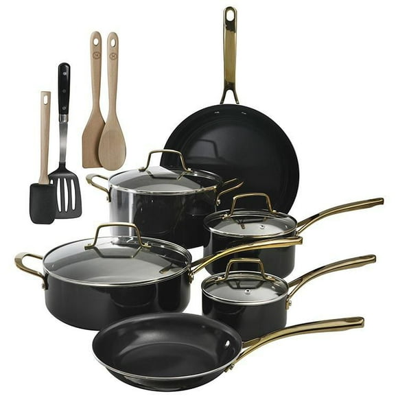 Martha Stewart 14 Piece Cookware Combo Set with Non Stick Interior & Enamel Exterior