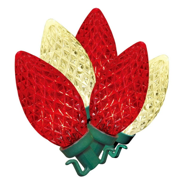 Holiday Time 100Count Warm White/Red LED DiamondCut C9 Christmas Lights, with Green Wire, 58