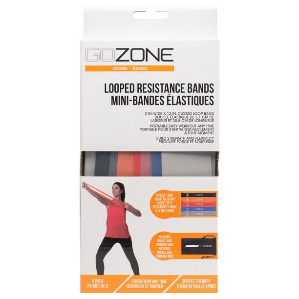 GoZone 5-Pack Looped Resistance Bands – Multi-Colour, With carry