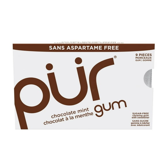 PUR Gum, Aspartame Free, Sugar Free & 100% Xylitol, Chocolate Mint Chewing Gum, 9 Pieces, Pack of 1